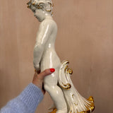 19th century Capodimonte, gold plated cherub indoor water fountain