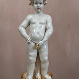 19th century Capodimonte, gold plated cherub indoor water fountain