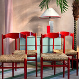 4 1970s red Italian dining chairs in the style of Gio Ponti