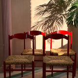 4 1970s red Italian dining chairs in the style of Gio Ponti