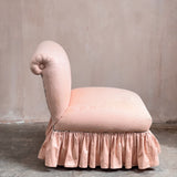 1980s American blush pink/peach moire large silk frilly chair