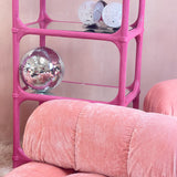 French 1970s pink bamboo shelving unit with mirrored shelves