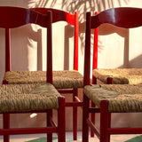 4 1970s red Italian dining chairs in the style of Gio Ponti