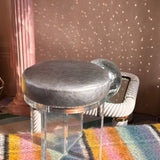 Italian 1970s chunky desk/ vanity stool in Italian silver leather