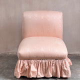 1980s American blush pink/peach moire large silk frilly chair